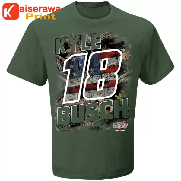 Kyle Busch Merch Olive Camo Patriotic T-Shirt